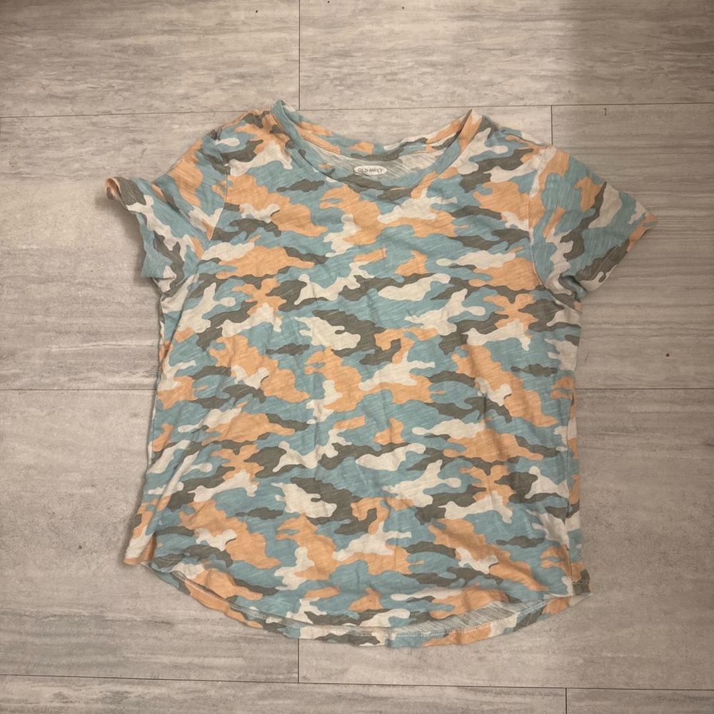 Old Navy Camo Short Sleeve Tee - Blue, Peach & Gray